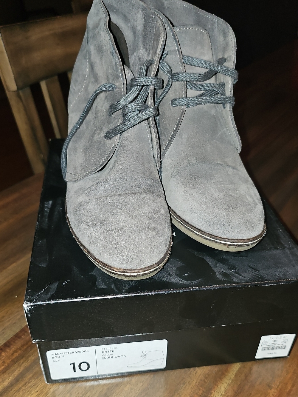 J. CREW Women's Suede Lace-Up Wedge Ankle Boots - Gray
